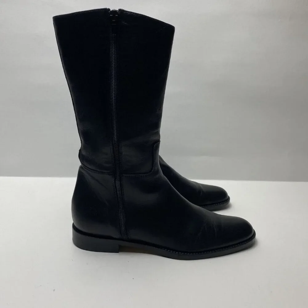 ANDRE ASSOUS Black Leather Mid-Calf Boots Size 38